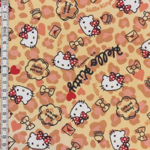 Coton Tissu Hello Kitty heart léopard fond beige laize 1,08m x 0,10m